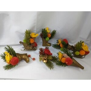 Mr Christmas Flocked Birds Fruit in Plastic Boot Cornucopia Sleigh Ornaments Lot